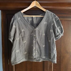 Madewell floral mini-houndstooth puffy sleeve Shirt